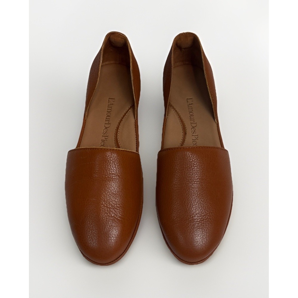L'Amour Des Pieds Yemina Leather D'Orsay Flats Shoes Cognac Brown Women's Sz 5.5